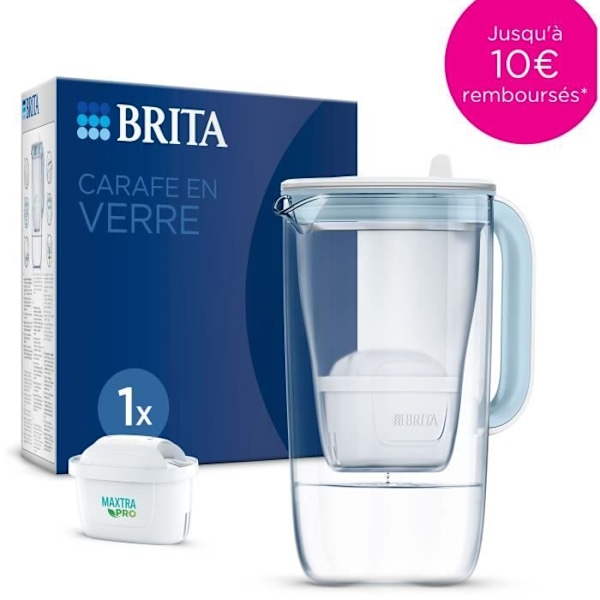 BRITA glaskaraff med filter - Model One blå - Kapacitet 2,5L hvoraf 1,5L er filtreret vand - 1 Maxtra Pro All-In-1 patron inkluderet Blå