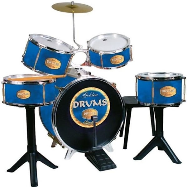 REIG Drums - Bastrumma, trummor, 2-tons bongo och cymbal Blå, silvergrå, svart och gul