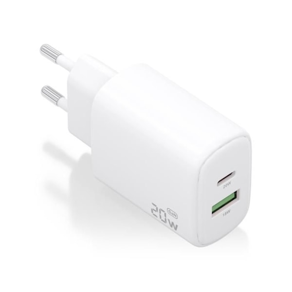 CARGADOR AISENS GAN 20W, 1XUSB-C PD3.0, 1XUSB-A QC3.0, HVID