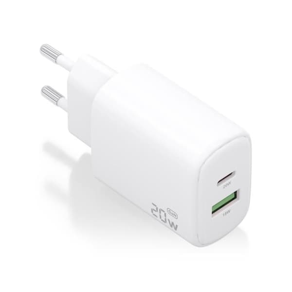 Laddare - AISENS - A110-0909 - 20W - 1xUSB-C PD3.0 - 1xUSB-A QC3.0 - Vit Vit