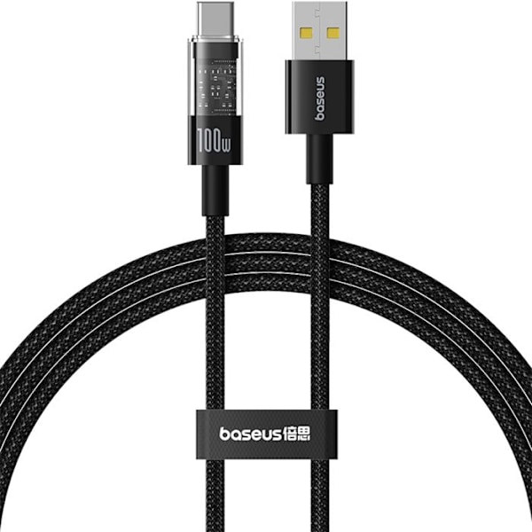 USB-C kaapeli, Supernopea Lataus 100W, 2m - Baseus Gem (P1037373002111-01) - Musta Klusteri