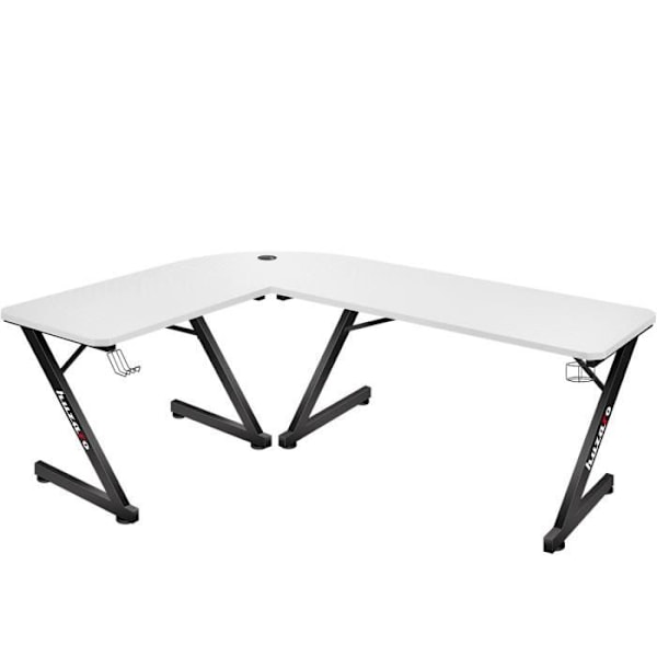 Bureau gaming med HUZARO Hero 7.0 i Hvid - Karbonfinish, Centralt kabeludtag, Hovedtelefon- og krusholdere, Ergonomisk Sort, Hvid