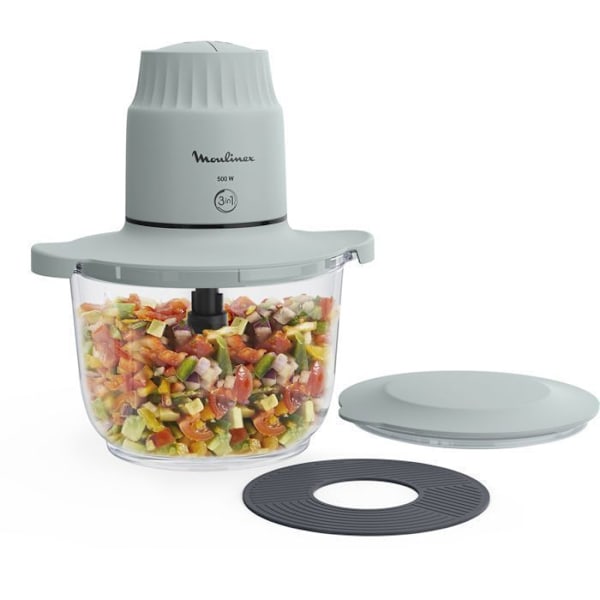 Hachoir - Moulinex - Choppeo 3En1 - 500W - Glas Skål - 4 Blade GRÅ