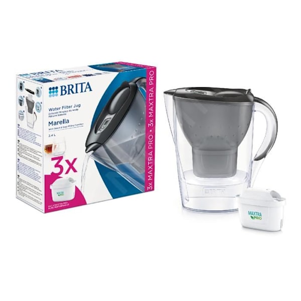Brita Carafes Marella Cool Memo suodatinkannu, tilavuus 2,4 l, 3x MX PRO suodatin, grafiitti 1052796