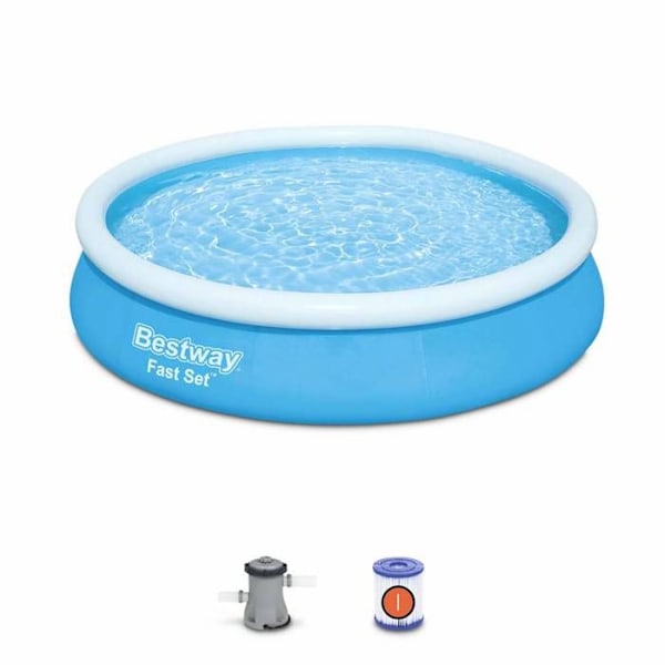 BESTWAY självbärande poolkit ovan jord - Fast Set - 366 x 76 cm - Rund (Levereras med en filtreringspump) Blå