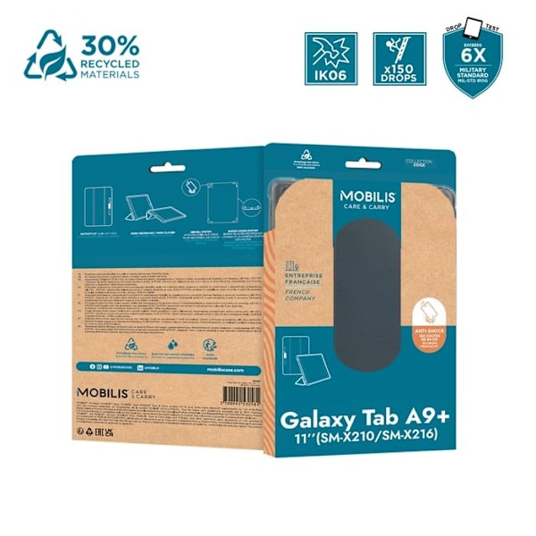 Beskyttelsesskal til Samsung Galaxy Tab A9+ 11'' - Stødabsorberende Transparent/Sort Etui med Stylusbærer - MOBILIS Klar/svart