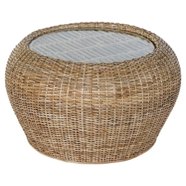 Sidebord i glas og rattan - Hvid - 82 x 82 x 48 cm