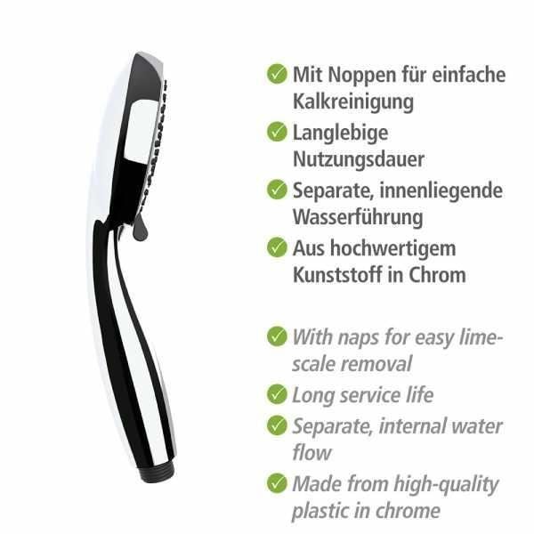 WENKO Basic brusehoved, brusehoved med 3 stråler, nem rengøring af kalk, plastik, ø10 cm, grå
