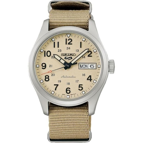 Ur - Seiko - 5 SRPJ83 - Mekanisk - Rustfrit stål - Beige urskive Vit