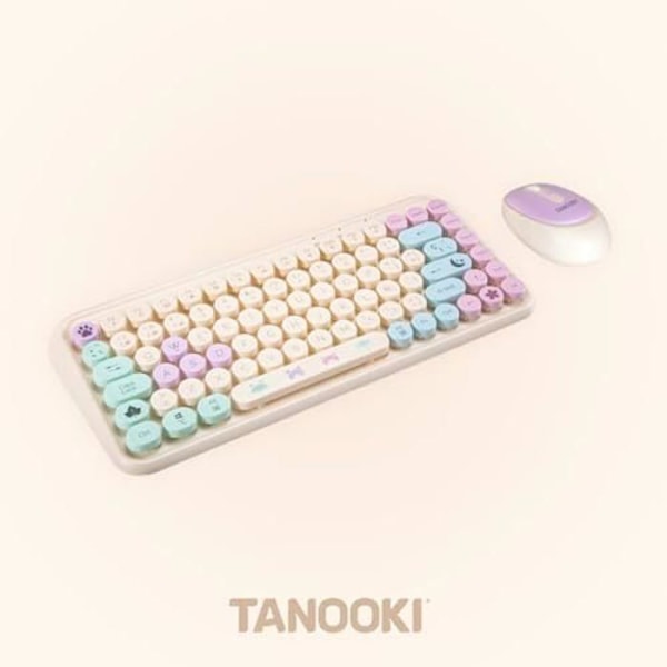 TANOOKI Trådlöst tangentbord och mus set, Bluetooth och 2,4 GHz anslutning, 85 tangenter (QWERTY), mus med 3 nivåer av