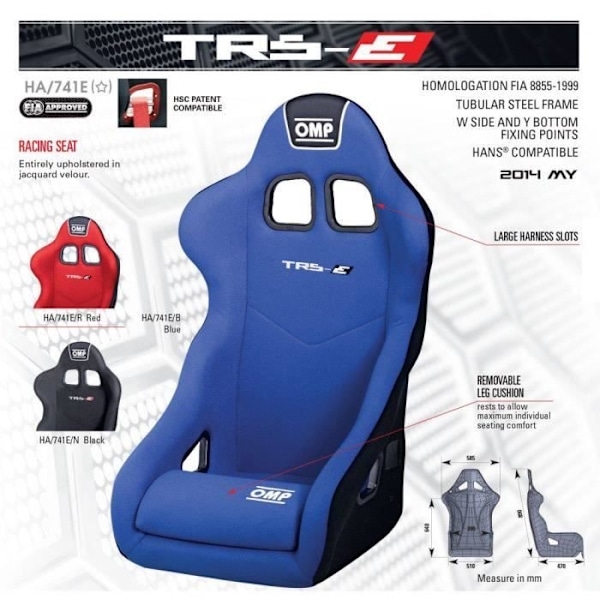 Baquet-istuin - OMP - TRS MY14 - FIA 8855-1999 hyväksytty - Punainen - Yhteensopiva HANSin kanssa Röd