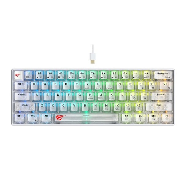 Spilkeyboard med RGB-lys 1,8 m, 200 mA - Havit (KB903L) - Hvid transparent