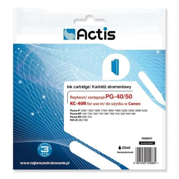 Tintepatron - ACTIS - ACTIS-KC - Inkjet - Sort - Pakke med 50