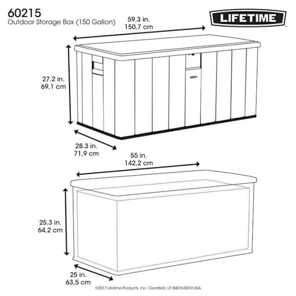 Opbevaringsboks - LEVETID - 150,7x71,9x69,1 cm - 567,8 liter - HDPE - Vejrbestandig