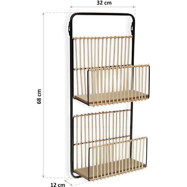 Seinähylly - Monivärinen - Metallia ja rottinki - 2 tasoa - 32x12x68 cm - Nykyaikainen muotoilu Beige Svart