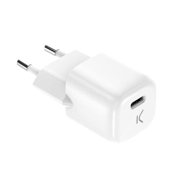 KSIX mini rød elektrisk oplader i hvid farve med USB-C port, oplader med 20W oplader (USB-C), hurtig opladning Hvid