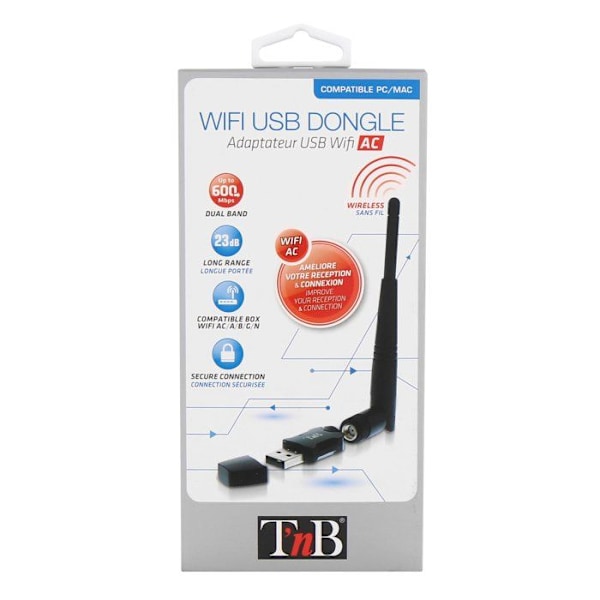 Wi-Fi-avain - T'nB - ADWF600AC - 600 Mbps - Irrotettava antenni - Musta