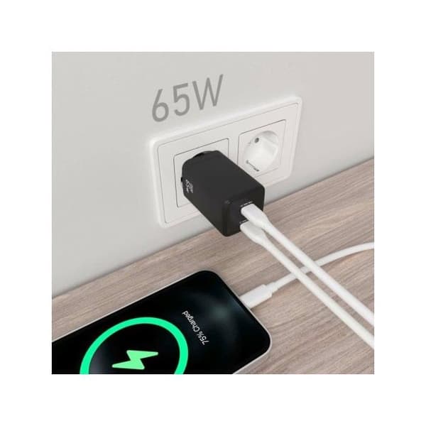 CARGADOR AISENS GAN 65W 2XUSB-C PD3.0 QC4.0 MUSTA