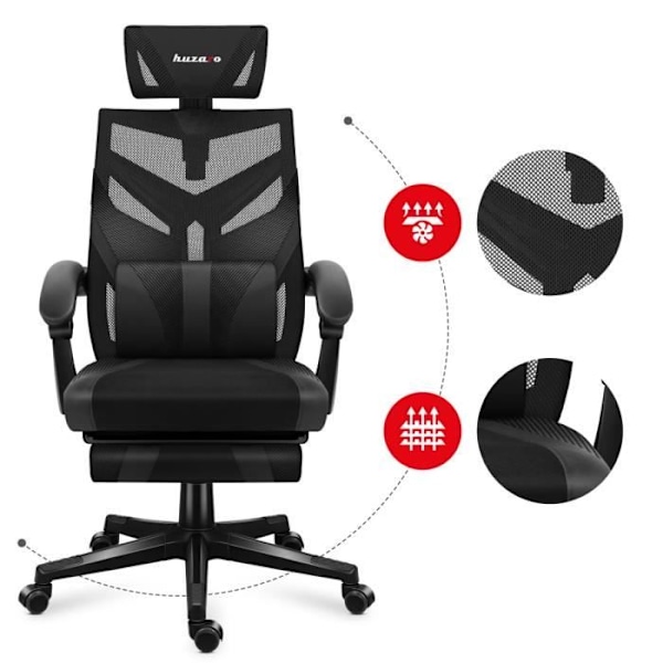 Gaming stol HUZARO COMBAT 5.0 Sort, Højdejusterbar, Kontorstol, Lændestøtte, Fodstøtte, Hovedpude, Pc gaming svart