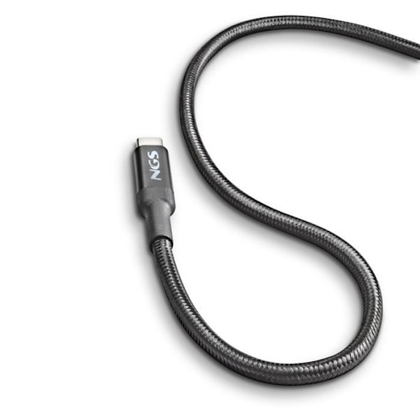 NGS KNOT 65W-3: USB-C till USB-C-kabel på 3 m för snabb laddning av enheter upp till 65 W. Hög kompatibilitet. Svart.