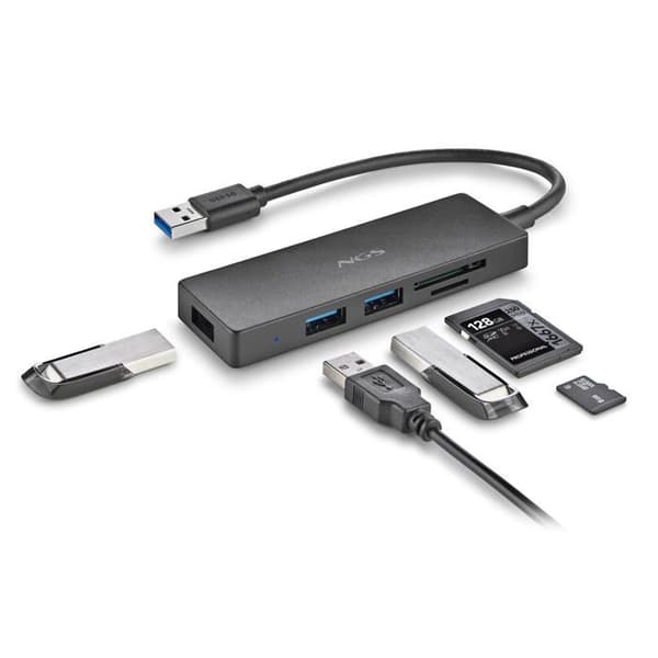 USB-C-keskittäjä - NGS - iHub Reader - Siirtonopeus 5 Gbps - Musta väri - USB 3.0