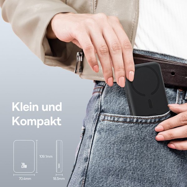 Ulkoakku Type-C Type-C, Langaton lataus, 20W, 10000mAh + Type-C kaapeli, 30cm - Baseus Mini Air (P1005900111313-00) - Musta
