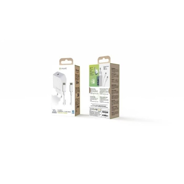 MUVIT FOR CHANGE PACK 20W PD NETOPLADER + HVID USB-C KABEL Vit