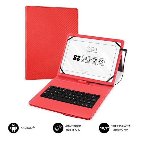 Hus til Tablet og Tastatur Subblim KEYTAB PRO 10.1" Rød