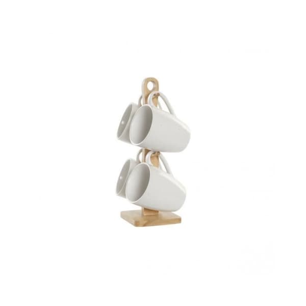 Set med 4 muggar - DKD Home Decor - Gummiträ - Vit - 300 ml - Modern design