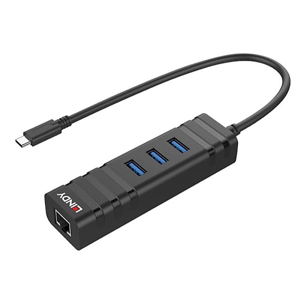 USB Adapter - Lindy - USB 3.1 Hub - 4 Porte - Gigabit Ethernet - Sort