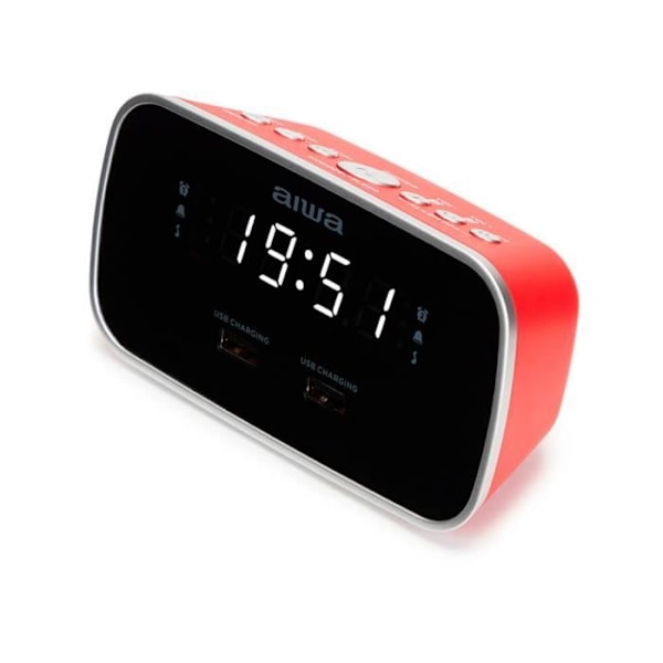 Radio-vækkeur Aiwa CRU-19RD rød LED med USB-opladning og gradvis alarm