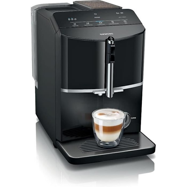 SIEMENS Fuldautomatisk kaffemaskine EQ300 ceramDrive milkPerfect sort piano TF301E19