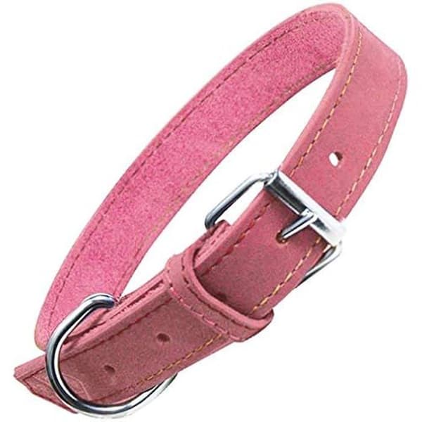 Halsband - GLORIA - Nubuck - Rosa - Justerbart - D-ring Rosa