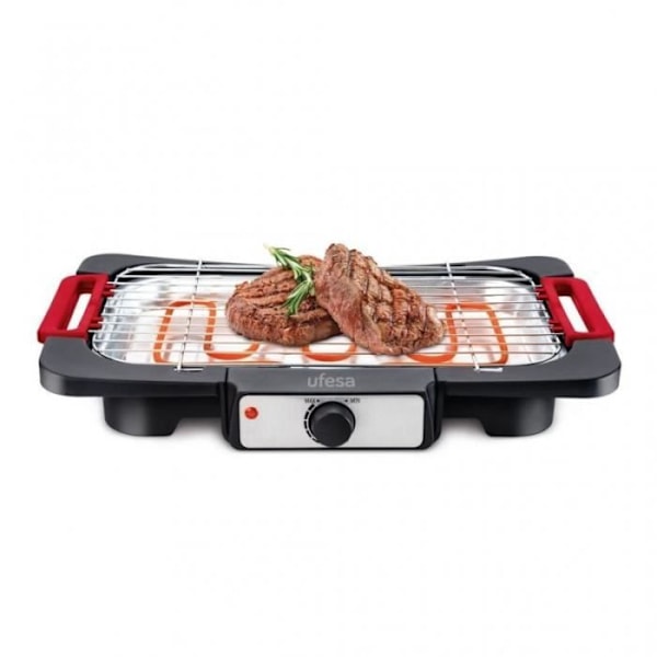 Ufesa BB6020 Rodeo Grill – Elektrisk grill, 2000 W effekt, madlavningsoverflade: 41,5 x 24,5 cm, mikro-switch Sort, Rustfrit stål