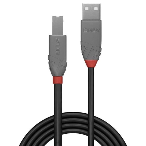 USB 2.0 typ A till B-kabel - LINDY - Anthra Line - 3m - Dubbelskärmad - Guldpläterade kontakter
