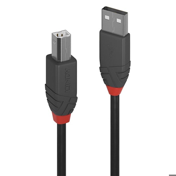 USB 2.0 type A til B kabel - LINDY - Anthra Line - 3m - Dobbelt skærmet - Guldbelagte kontakter