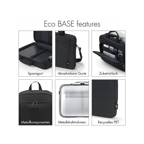 DICOTA Ecological Bag TOP TRAVELLER BASE Sort Til 15"-15,6" bærbar computer Ultra let polstret højdensitetsskum garanteret