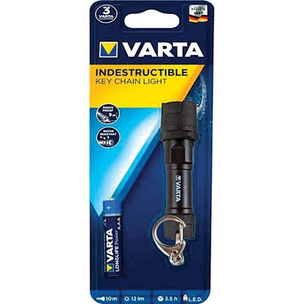 LED-taskulamppu - Varta - Avainrengas - Lujattu - 10m kantama - AAA-paristo mukana musta