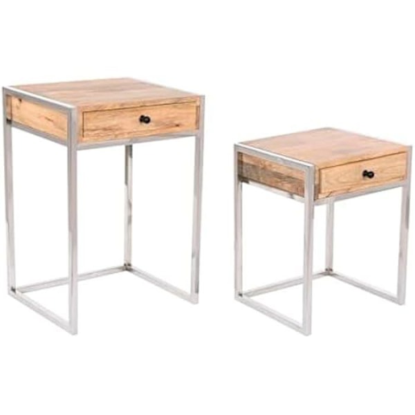 Sivupöytä - HOME ESPRIT - 2 kpl setti - Ruskea - Teräs - Puukahva - 51 x 75 x 46 cm Flerfärgad