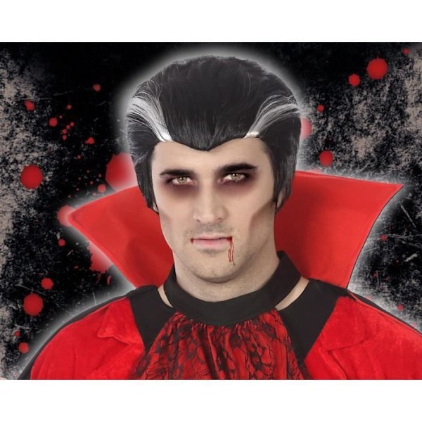 Peruukki - ATOSA - Vampires Adult Men - Lyhyt musta - Valkoiset kohokohdat - Sisustus Svart