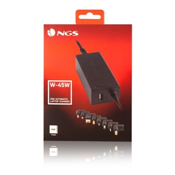 Universal oplader - NGS - W-45W - 8 tips - 45W - Kompakt design sort