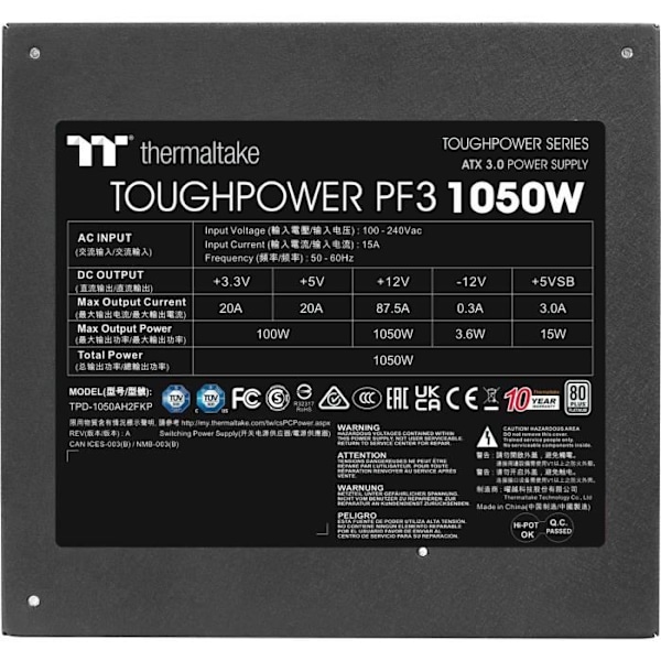 THERMALTAKE - Toughpower 1050W PF3 - PC-virtalähde - 1050W - 80+ Platina