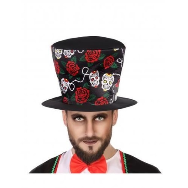 Dia de los muertos sort top hat for voksne - Kostumetilbehør - Mærke - Til Halloween Svart, röd, färgglad