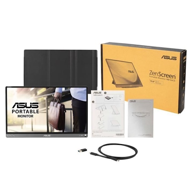 ASUS ZenScreen MB16ACE Mobile PC -näyttö - 15,6" - IPS - Full HD 1920x1080 px - 5ms - 60Hz - 220cd/m² - USB-C - Tummanharmaa