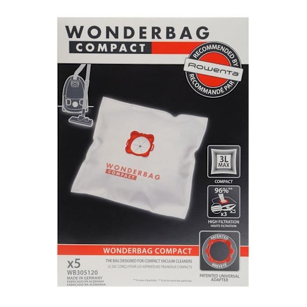 ROWENTA æske med 5 Wonderbags Compact WB305120 mikrofiberposer - til beholderstøvsugere