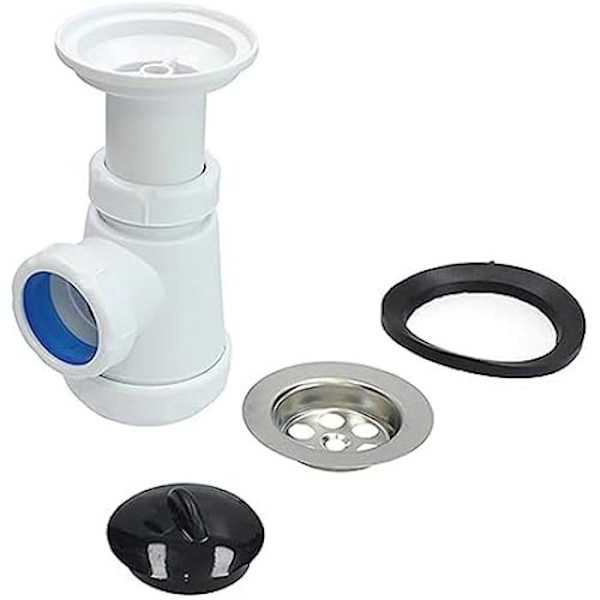 Fontastock FSKFSI004 udvidelig kort flaske type sifon 1-1/4" 32/40 med vandret udløb og afløbsgitter og prop Vit