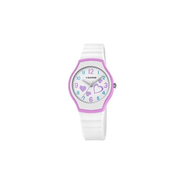 Børneur - CALYPSO - Hvid Calypso med violet hjerte - 30mm - Silikone - 2 års garanti