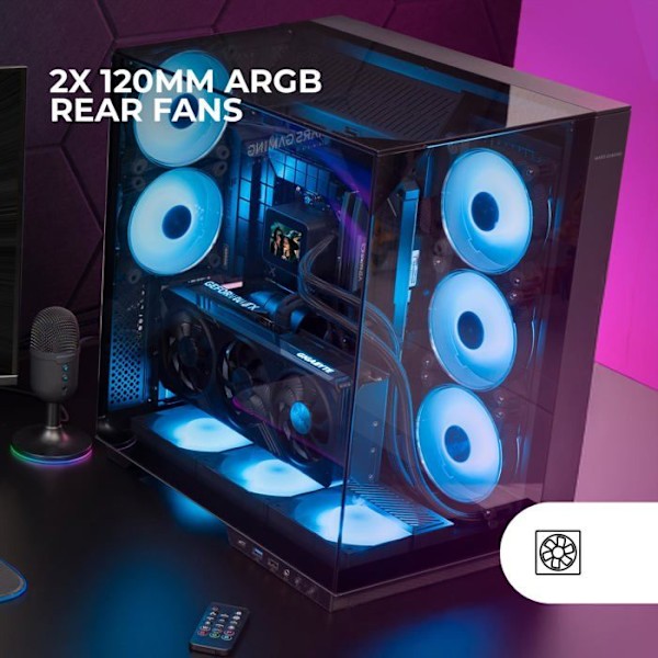 MARS GAMING MC-3GF, Gaming Chassi ATX, Triple Härdat Glas, 2X ARGB Baksidan Fläktar 120mm, Vertikal Montering av Grafikkort