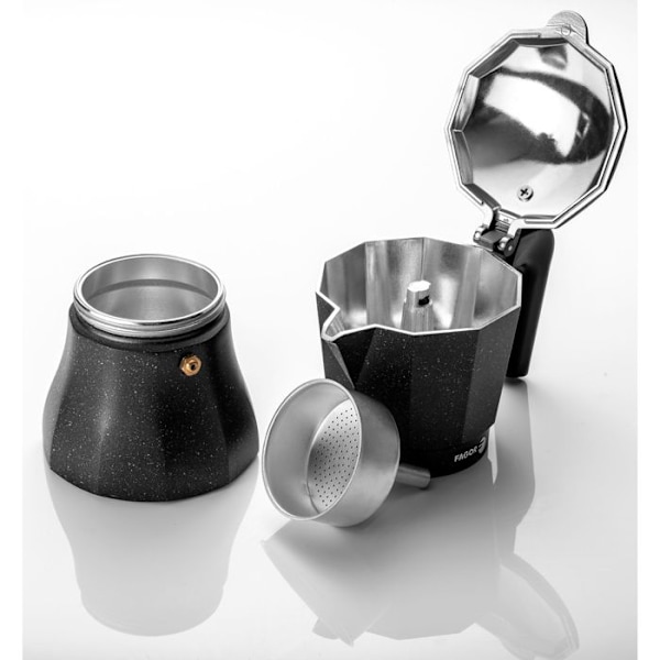 Italiensk Aluminium Espresso Kaffeemaskine, 6 Tasse Kaffe, Vitrokeramisk, Gas FAGOR Tiramisú Sort 00413 Svart