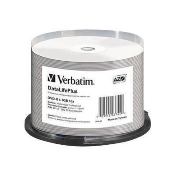 Paket med 50 DVD-R DataLifePlus Professional - VERBATIM - 4,7 GB 16x - Vit